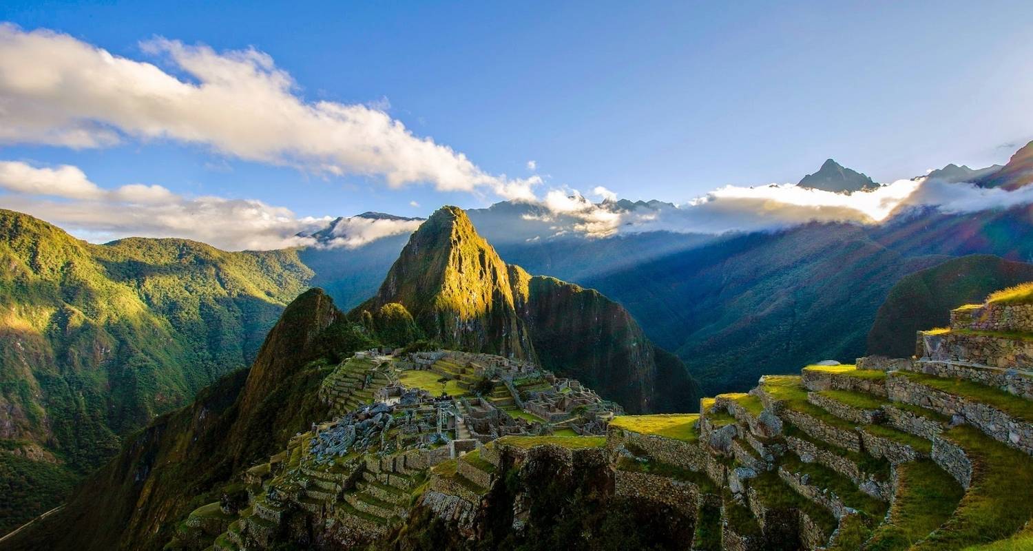 Ancient stone ruins of Machu Picchu high in the Peruvian Andes.